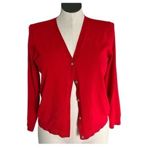 Lands End Women’s Bright Red Button Front Cardigan - Size Large